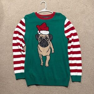 Ugly Christmas Sweater Green Pug Design